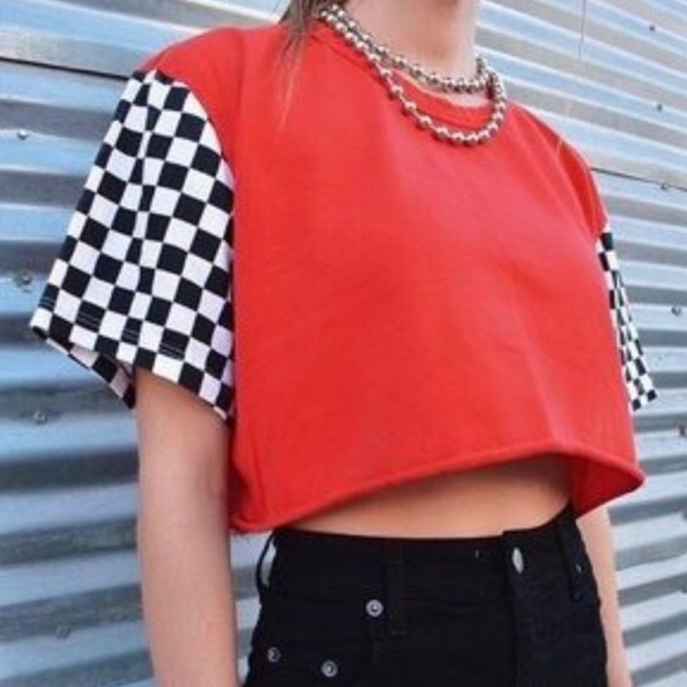 LF Red Checkered Crop Shirt